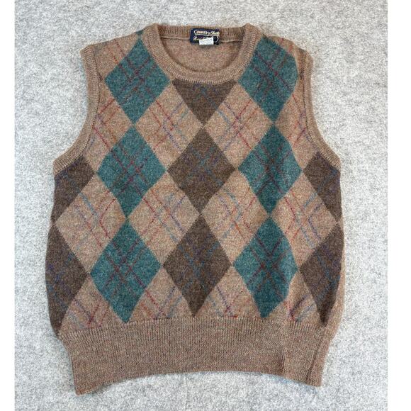 VINTAGE Country Shop Marshall Fields Sweater Vest Youth Medium Brown Argyle Wool - Picture 1 of 6
